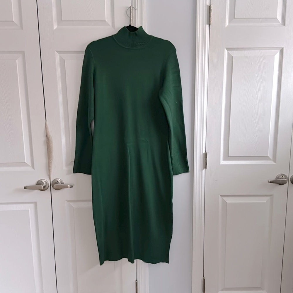 Free Assembly Green Ribbed Turtleneck Sweater Dress, Large